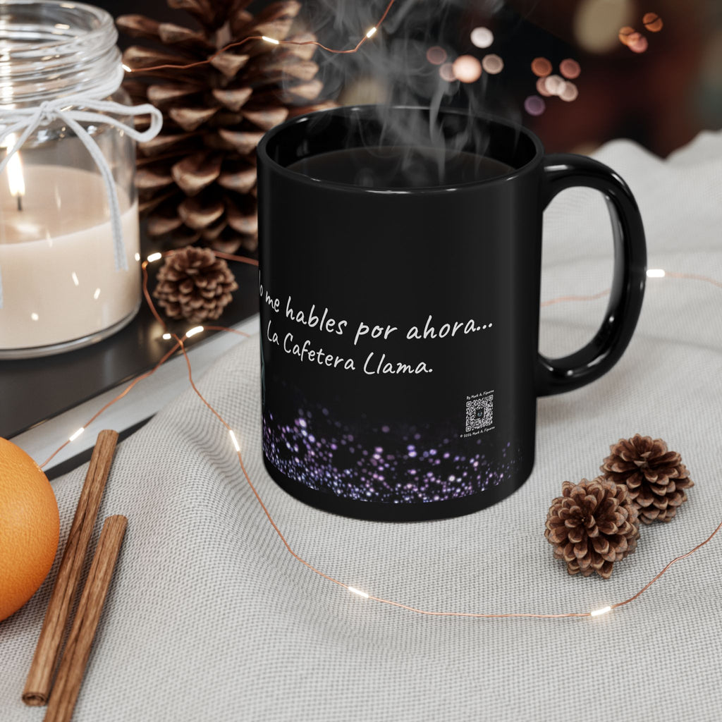 "La Cafetera Llama" Taza de Cerámica Negra