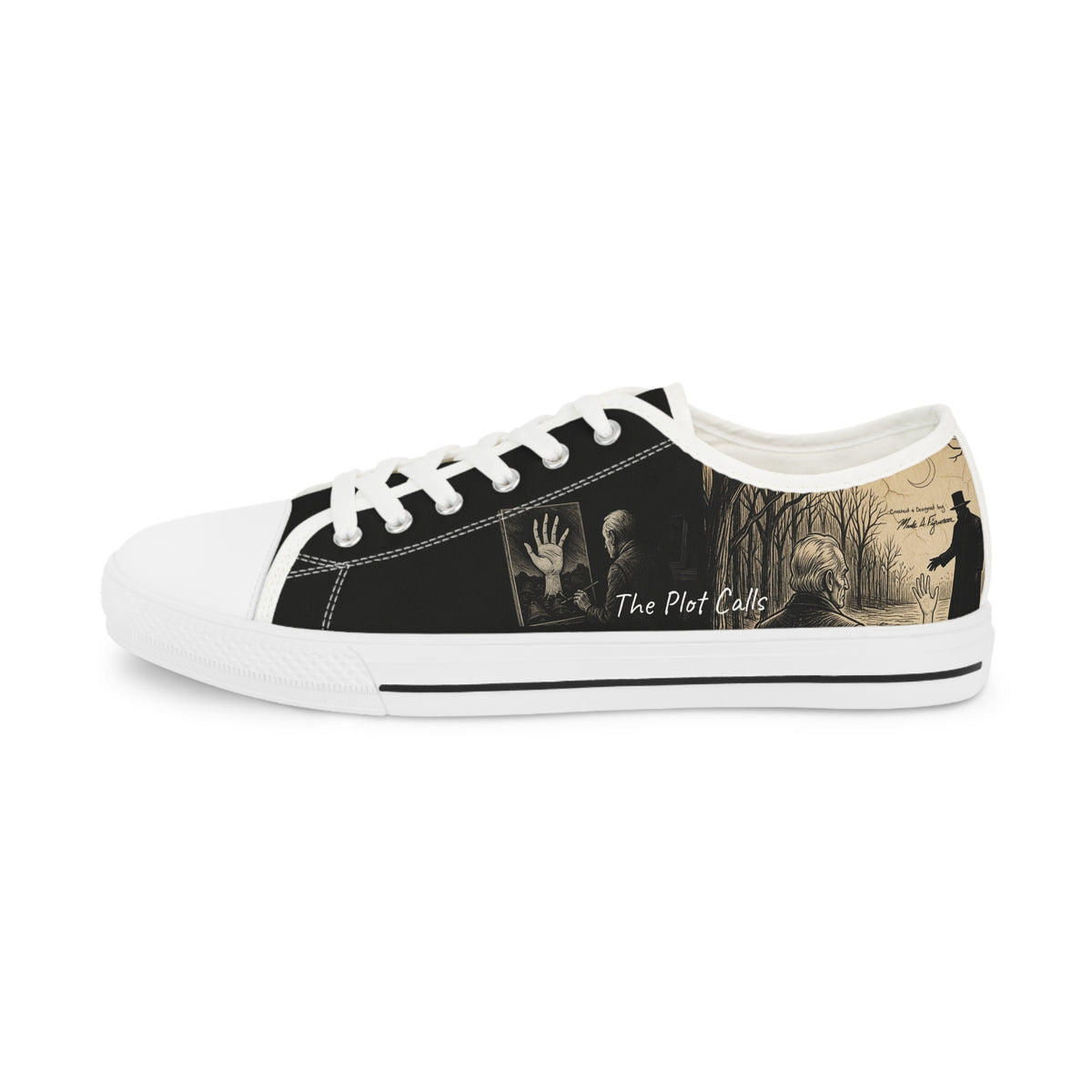 "The Plot Calls" Men's Low Top Canvas Sneakers | Black or White