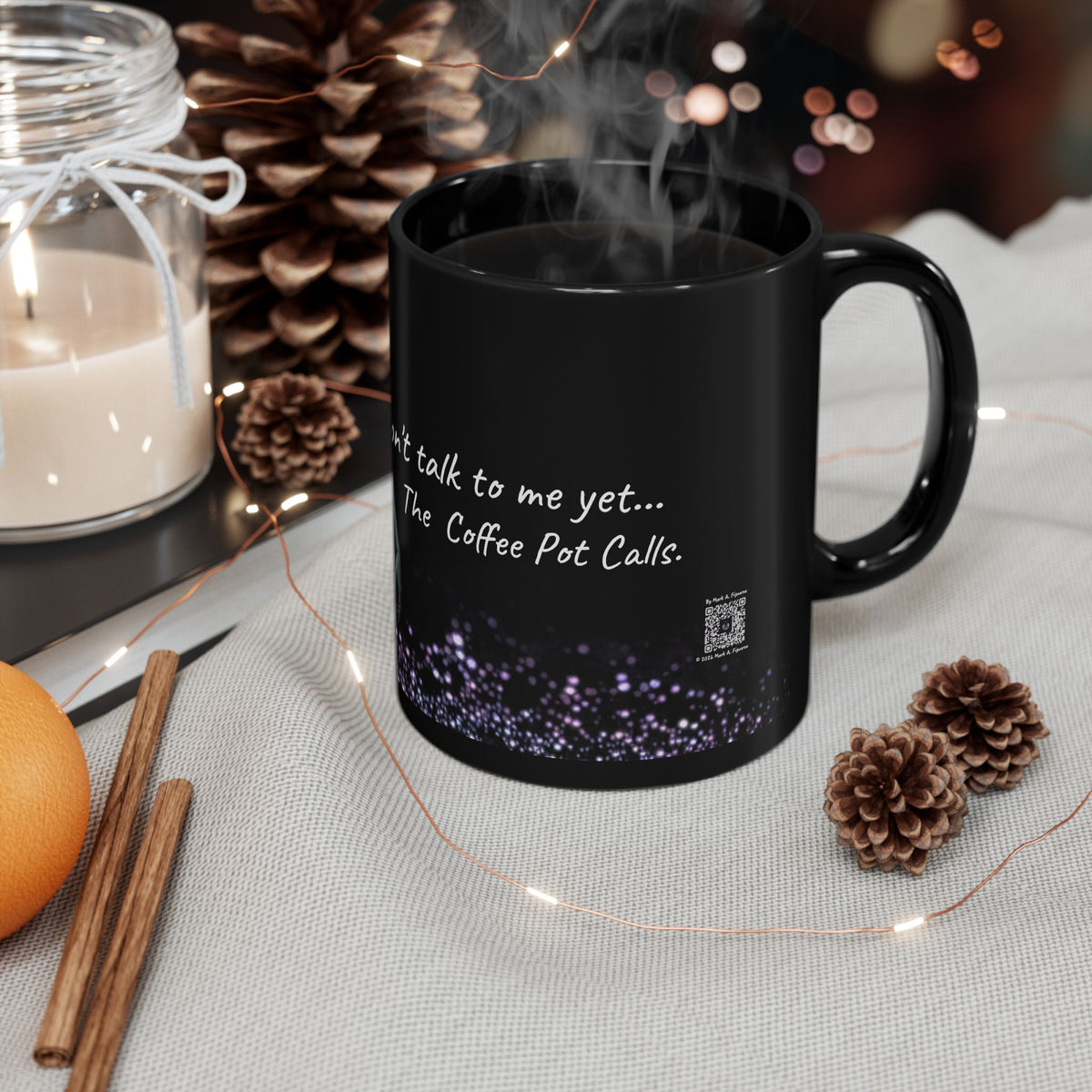 "The Coffee Pot Calls" Black Ceramic Mug