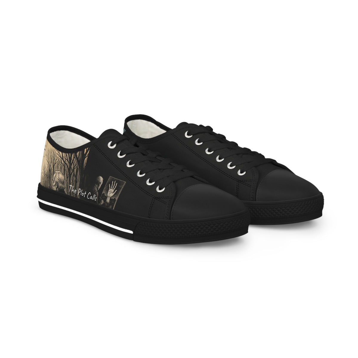 "The Plot Calls" Men's Low Top Canvas Sneakers | Black or White